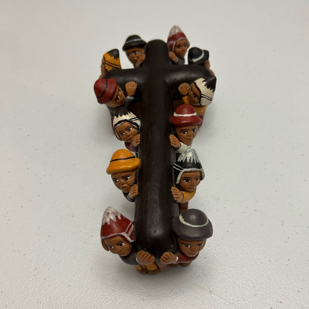 Peru Handmade Clay Figurine 12 Men Carrying Cross - Peruvian Christian Folk Art